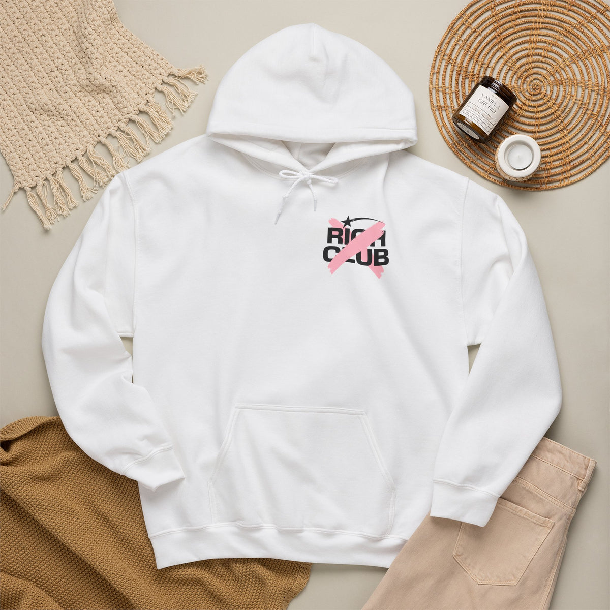 "Rich Club" Pink Logo Unisex College Hoodie - Broke & Dreamin' Hoodies