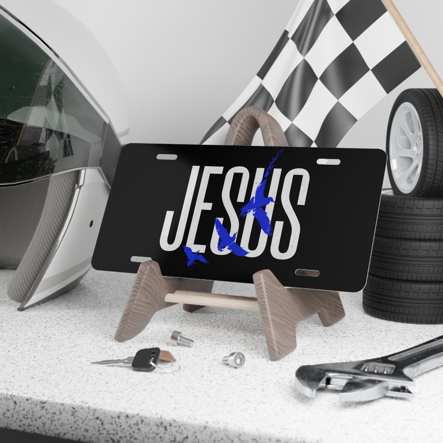 "Jesus Logo Blue" Vanity Plate - Broke & Dreamin' Vanity Plates