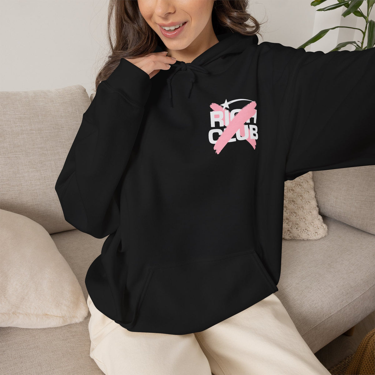 "Rich Club" Pink Logo Unisex College Hoodie - Broke & Dreamin' Hoodies