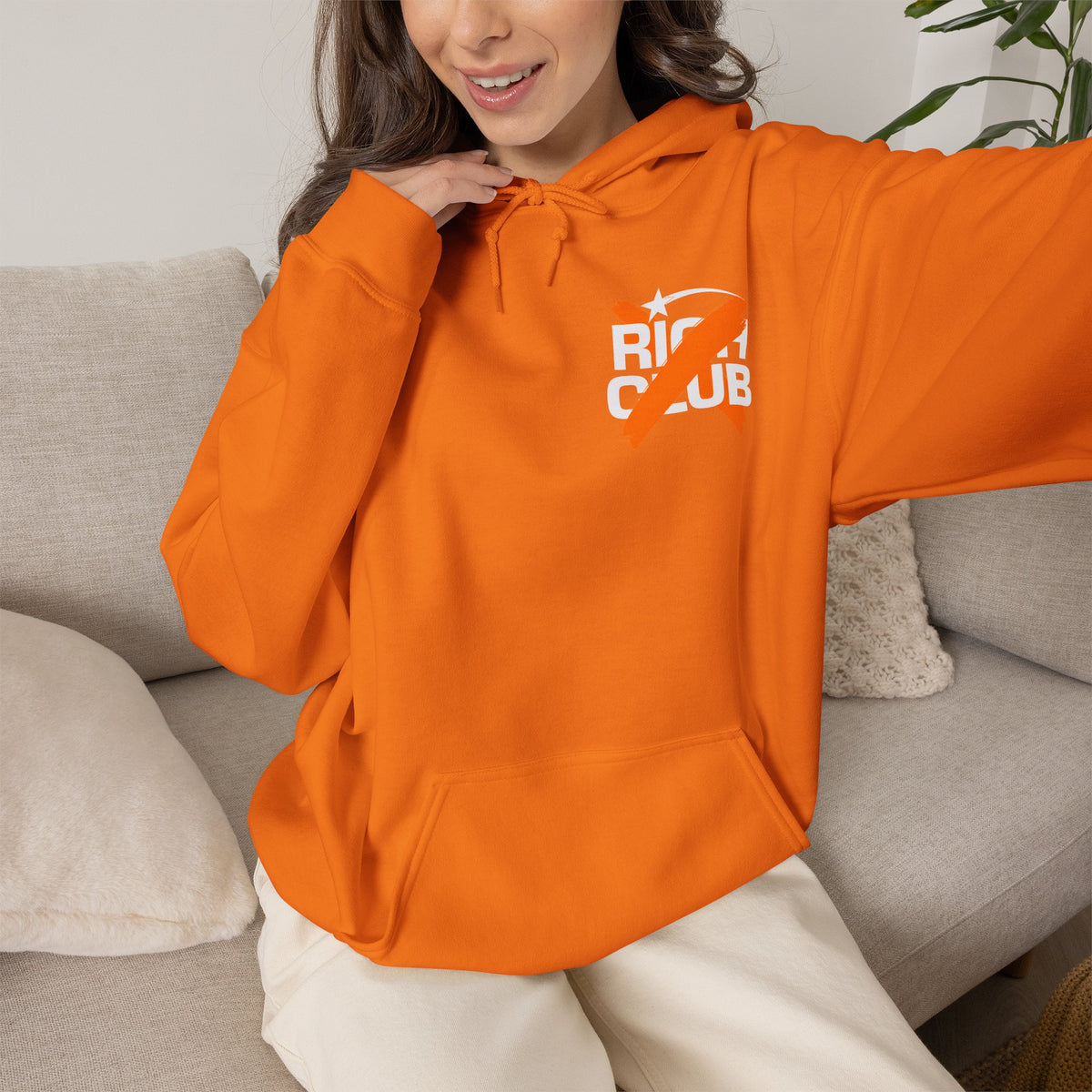 "Rich Club" Orange Logo Unisex College Hoodie - Broke & Dreamin' Hoodies