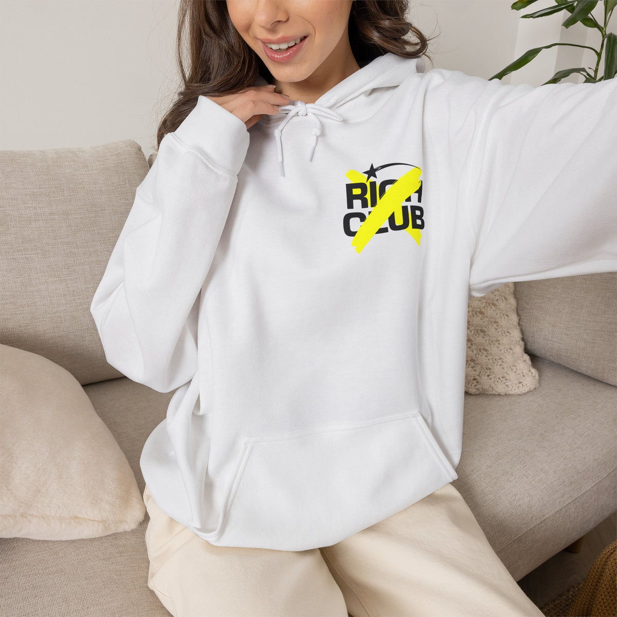 "Rich Club" Yellow Logo Unisex College Hoodie - Broke & Dreamin' Hoodies