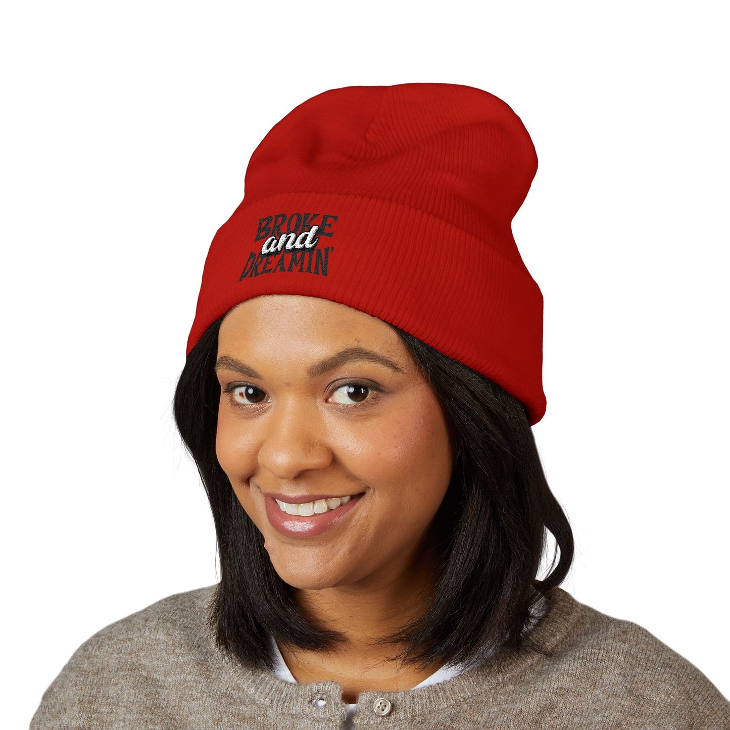 "Broke and Dreamin' Logo" Embroidered Cuffed Beanie - Broke & Dreamin' Beanies