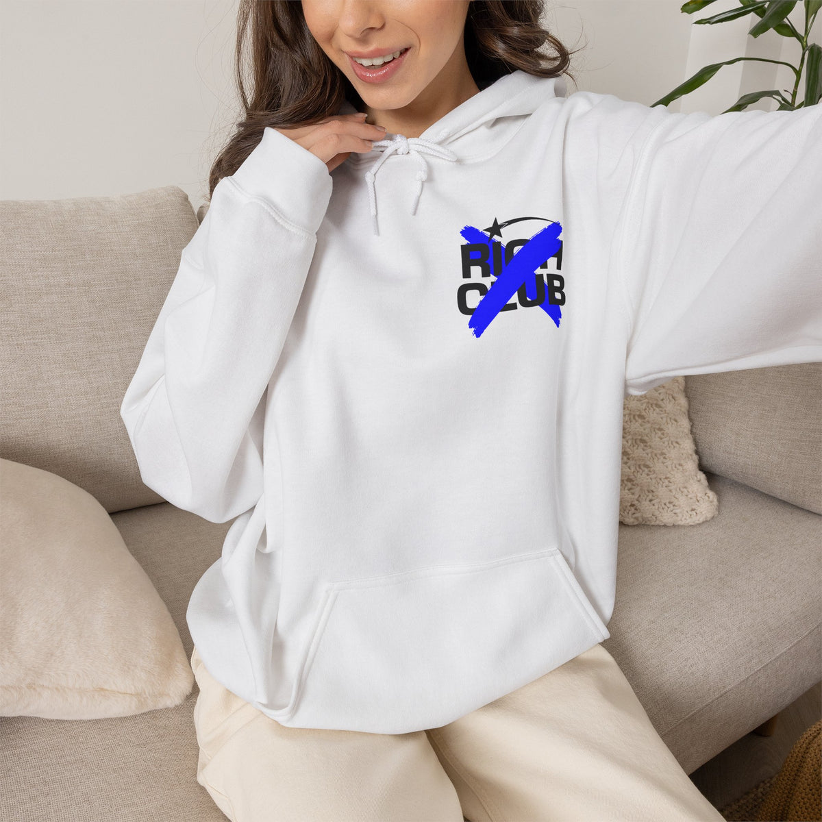 "Rich Club" Blue Logo Unisex College Hoodie - Broke & Dreamin' Hoodies