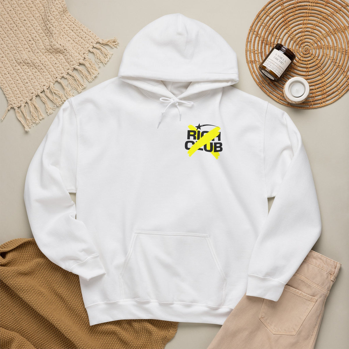 "Rich Club" Yellow Logo Unisex College Hoodie - Broke & Dreamin' Hoodies