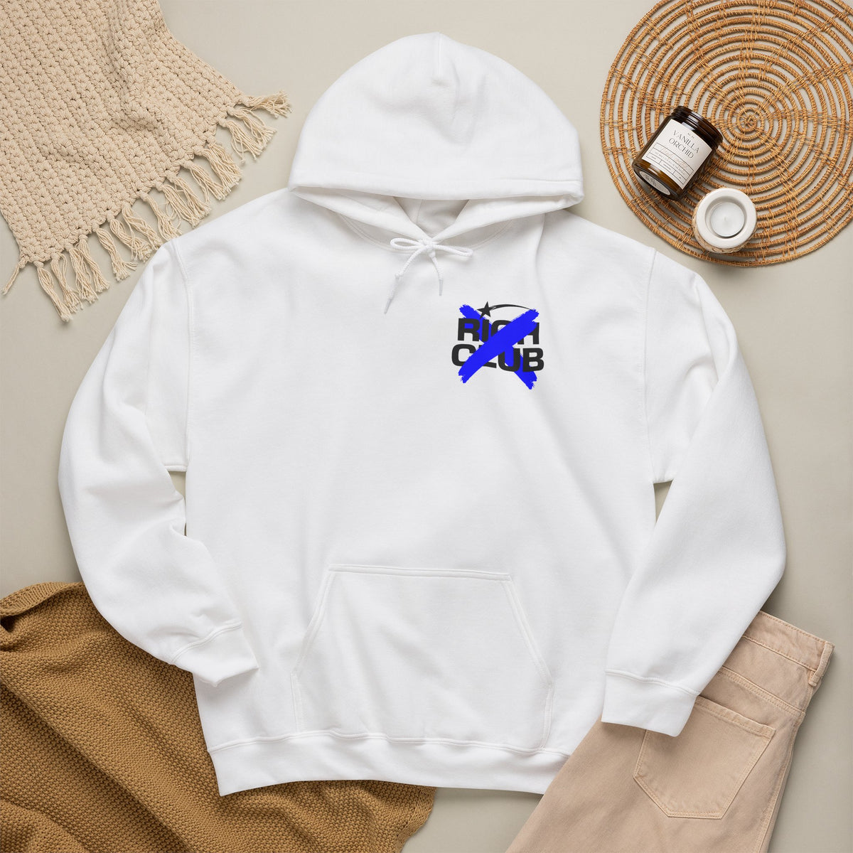 "Rich Club" Blue Logo Unisex College Hoodie - Broke & Dreamin' Hoodies