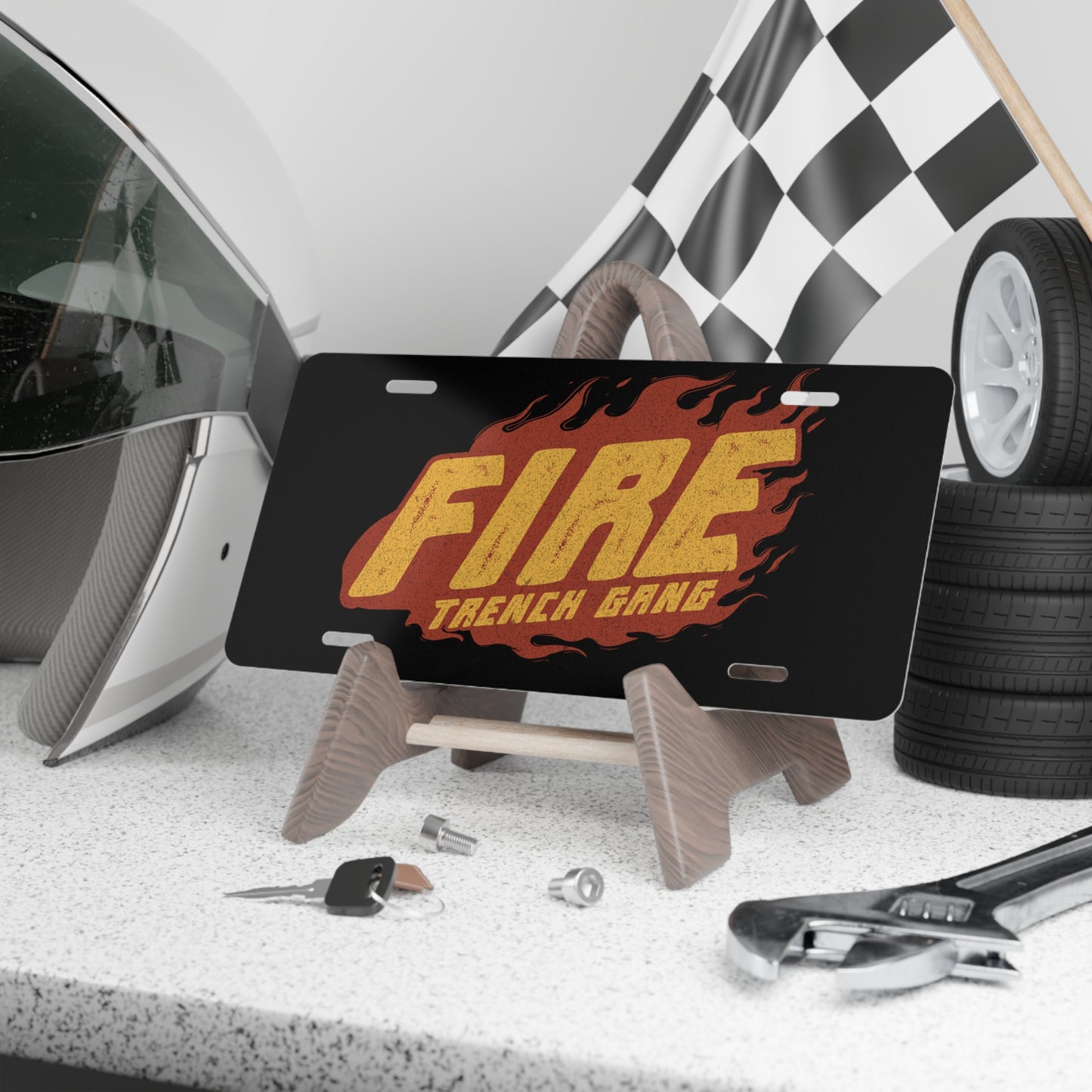 "Fire Trench Gang” Car Vanity Plate - Broke & Dreamin' Vanity Plates