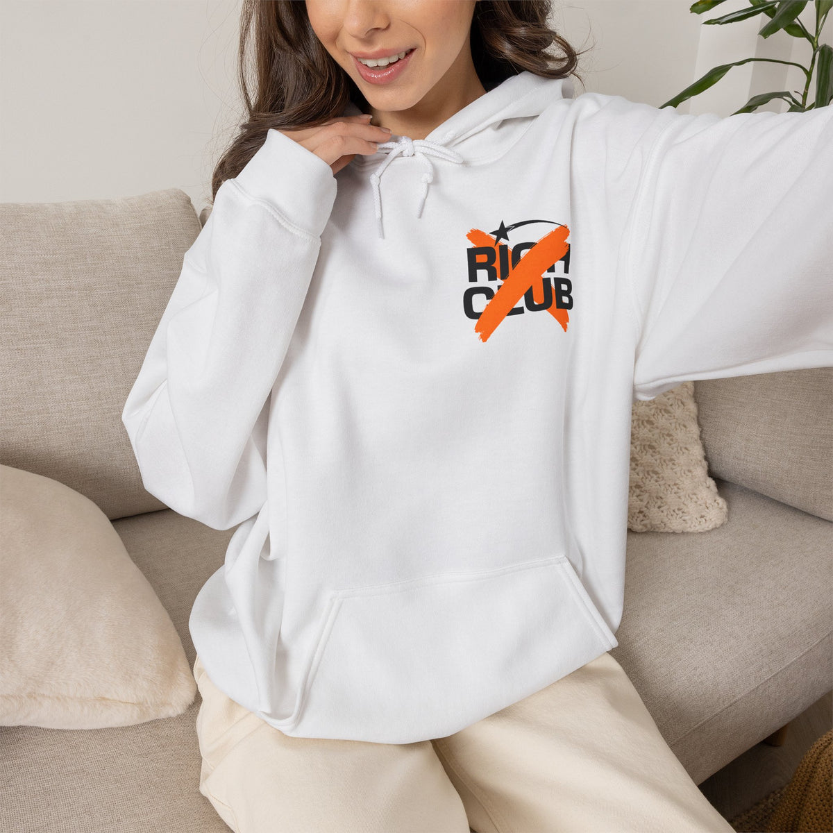 "Rich Club" Orange Logo Unisex College Hoodie - Broke & Dreamin' Hoodies