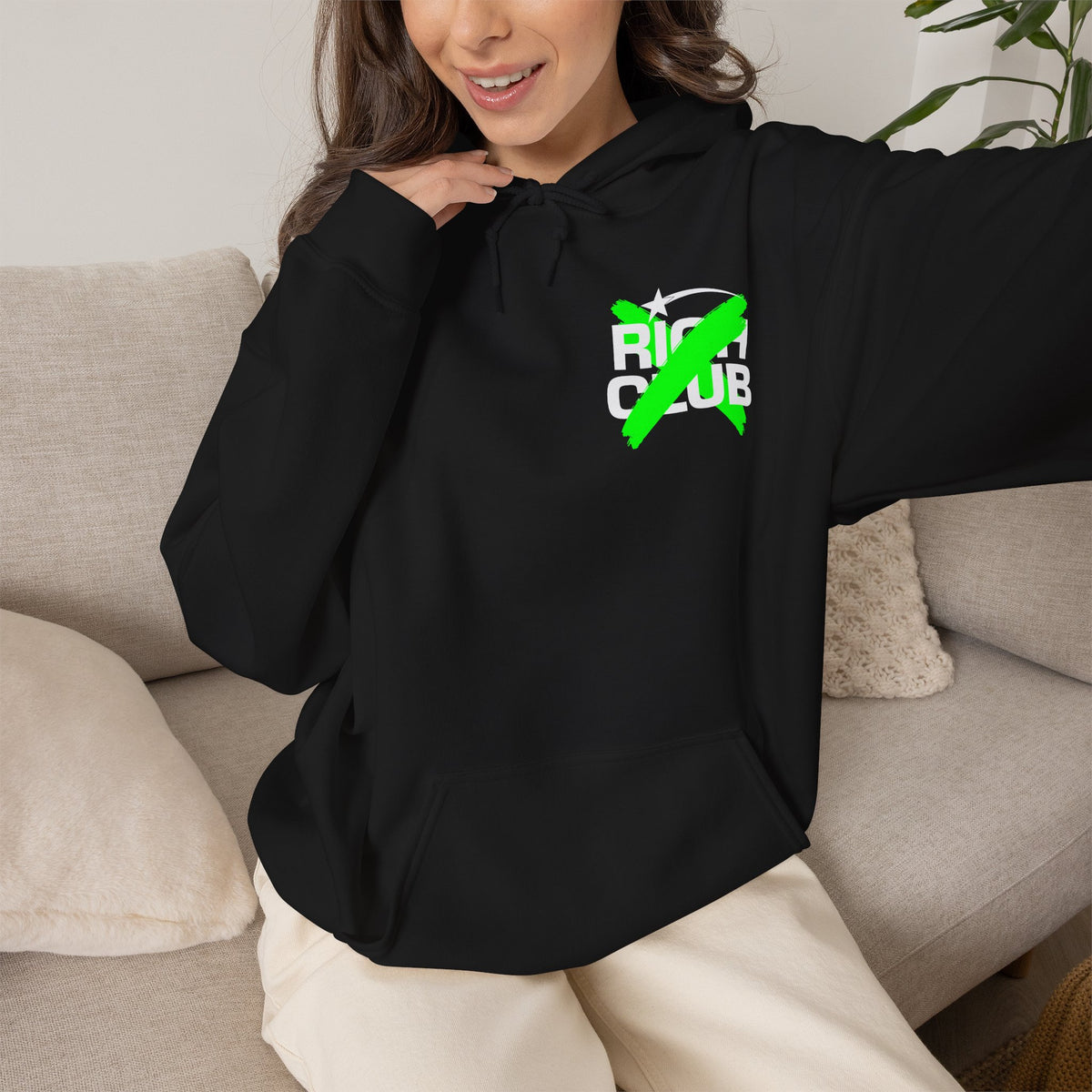 "Rich Club" Green Logo Unisex College Hoodie - Broke & Dreamin' Hoodies